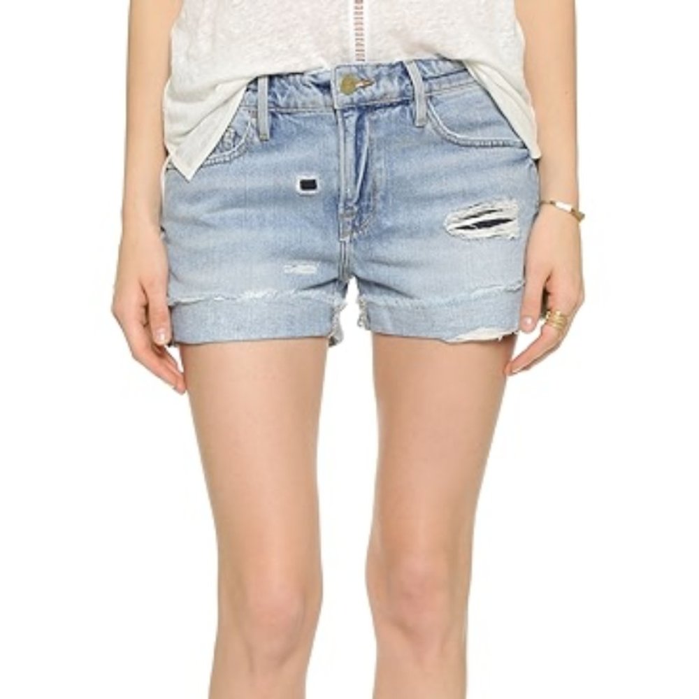 FRAME  Le Grand Garçon Short Distressed Denim